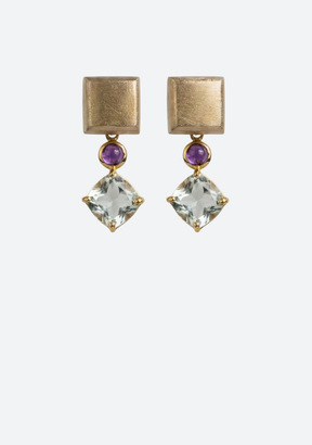 Amethyst & Priasolite Drops on Square Studs