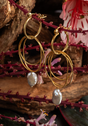 Large Gray Coin Pearl Earrings