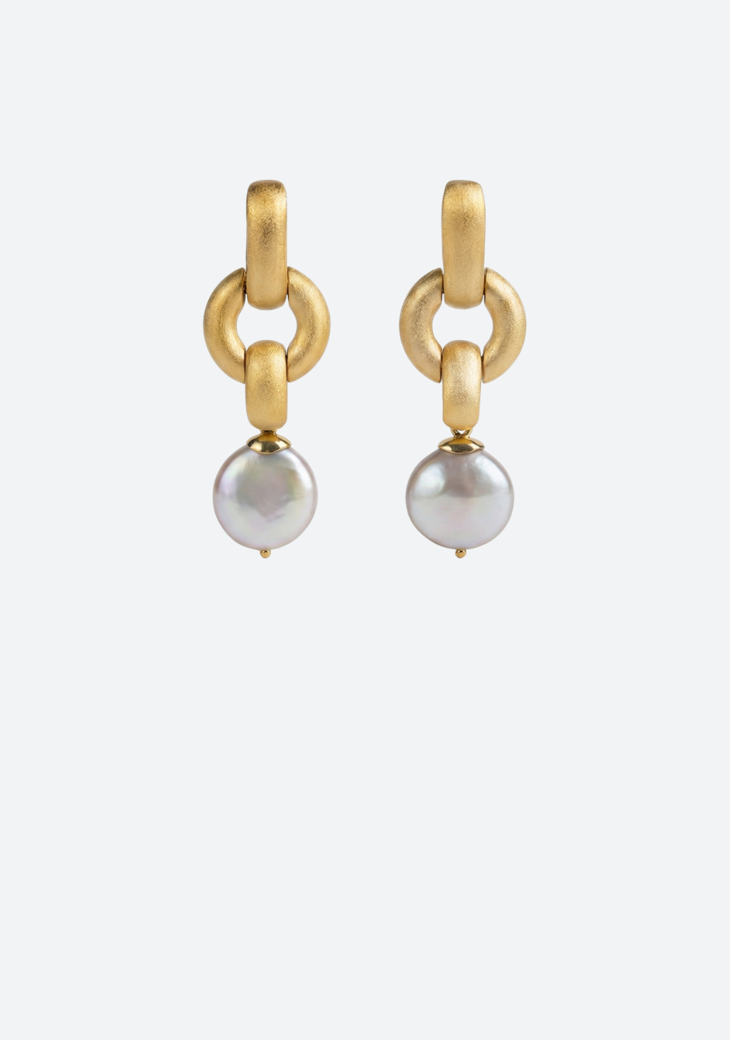 Large Gray Coin Pearls on Chainlink Earrings