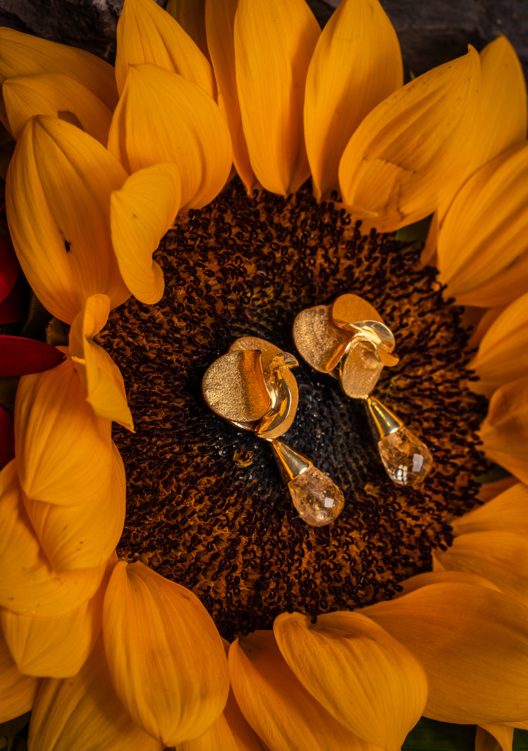 Citrine Drops on Flower Studs