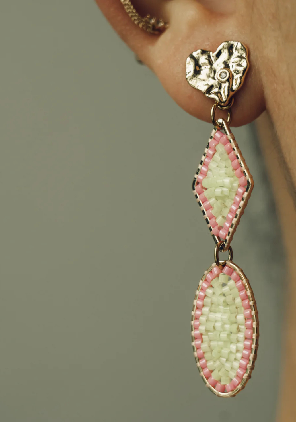 Oval Diamond Beaded Earrings