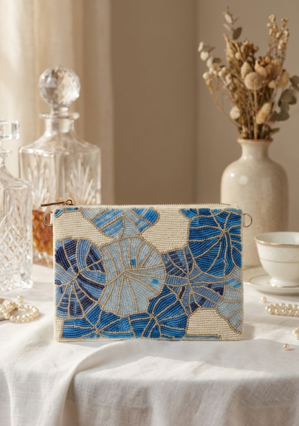 Seafoam Petals Beaded Bag