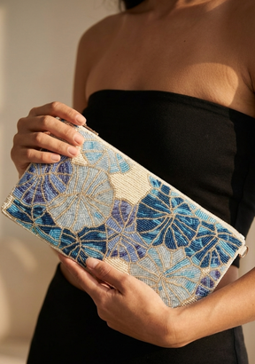 Seafoam Petals Beaded Bag