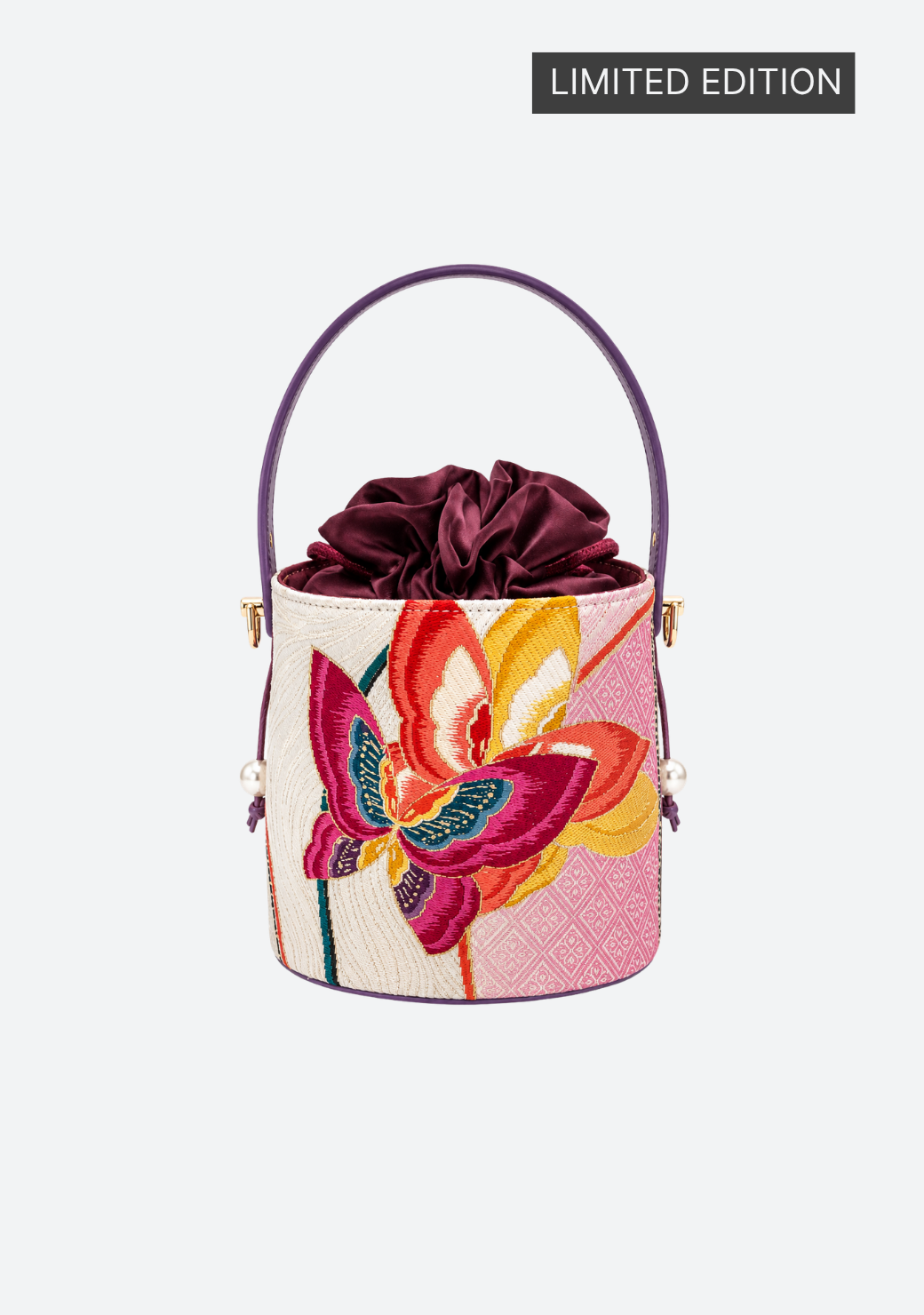 Round Bucket Bag in Magenta and Yellow