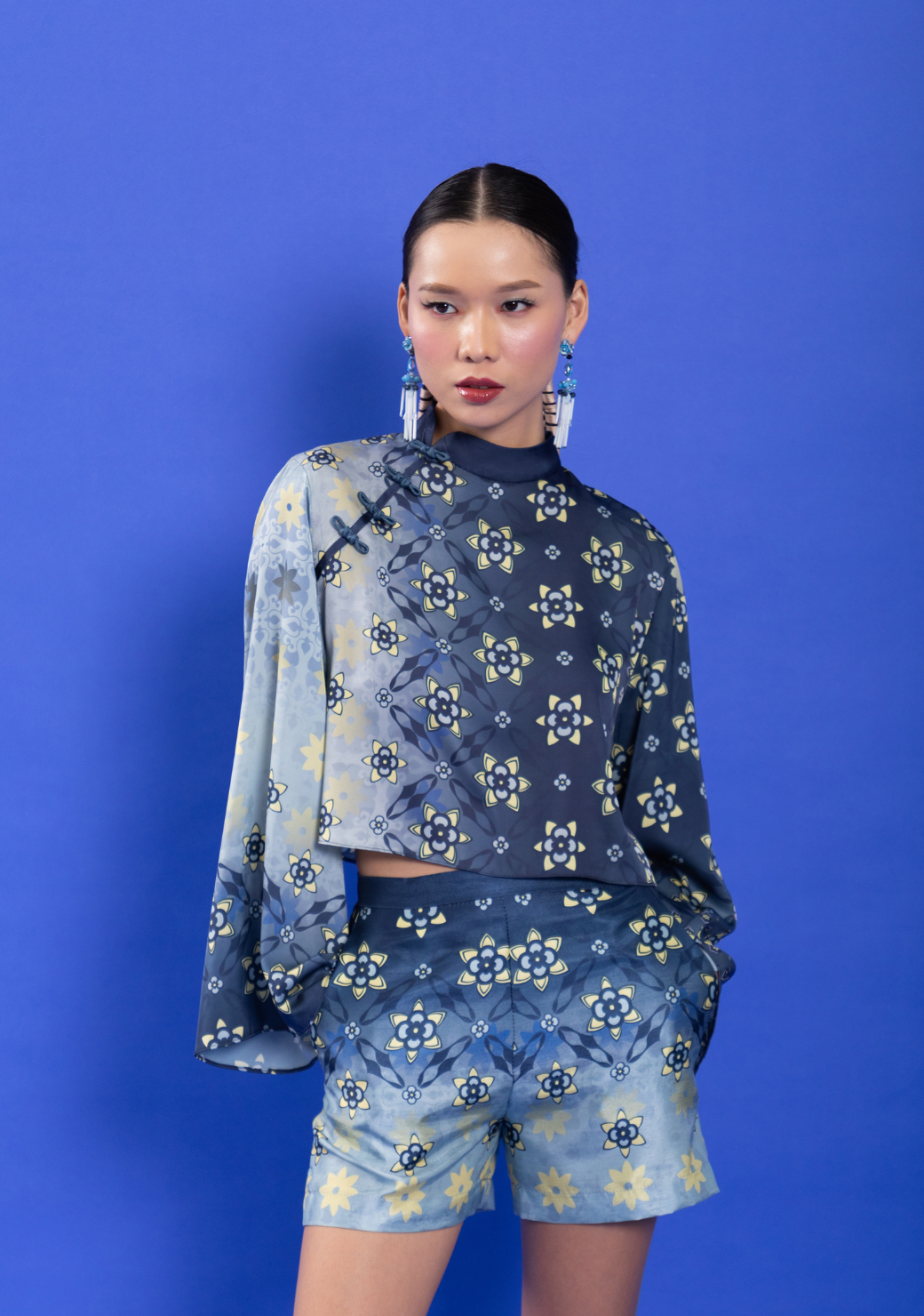 XIN Satin QiPao Blouse in Navy