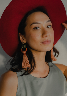 Zia Earrings in Pine, Sunset and Apricot