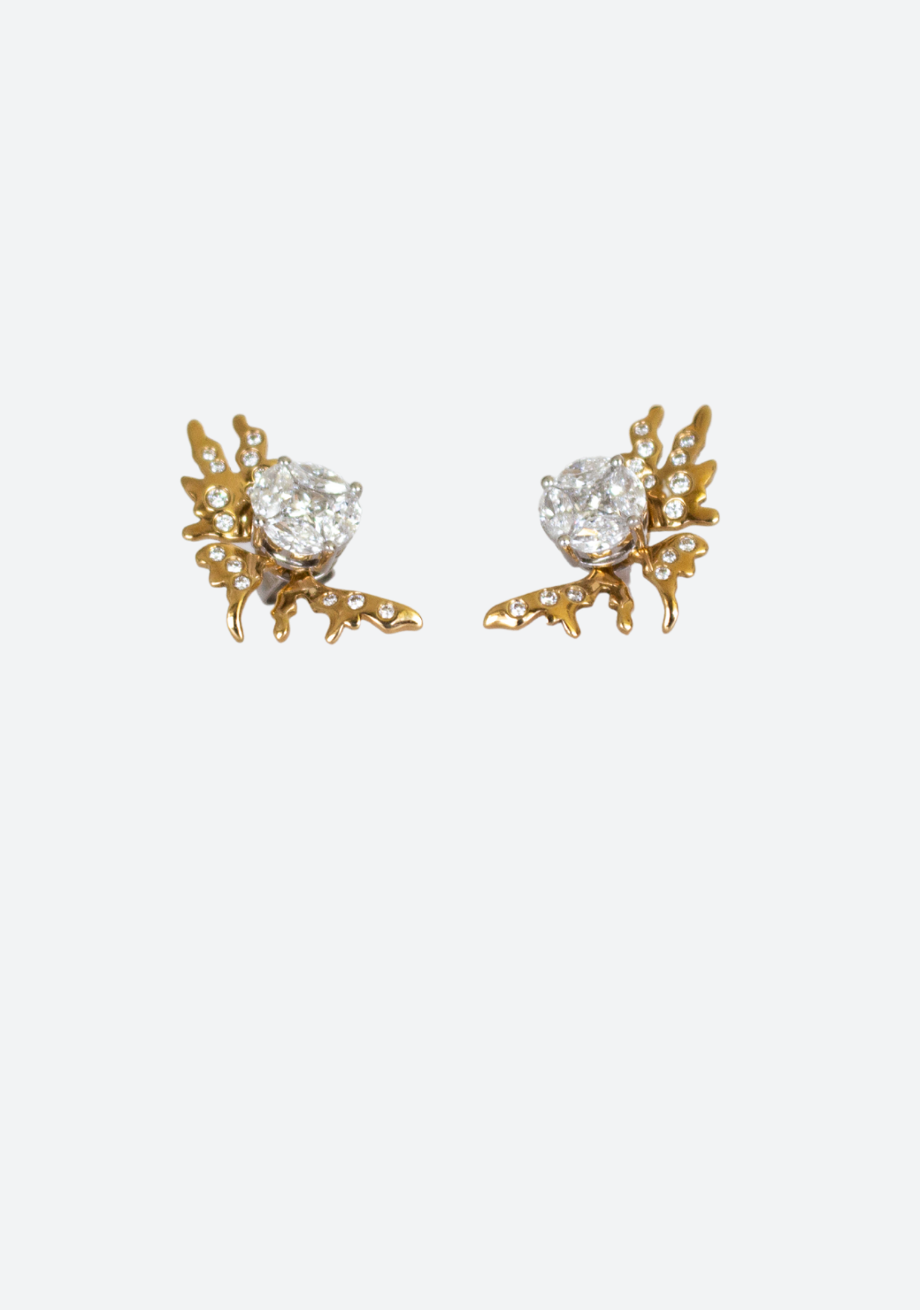 Diamond Cluster Studs & Coral Fan Earring Jackets