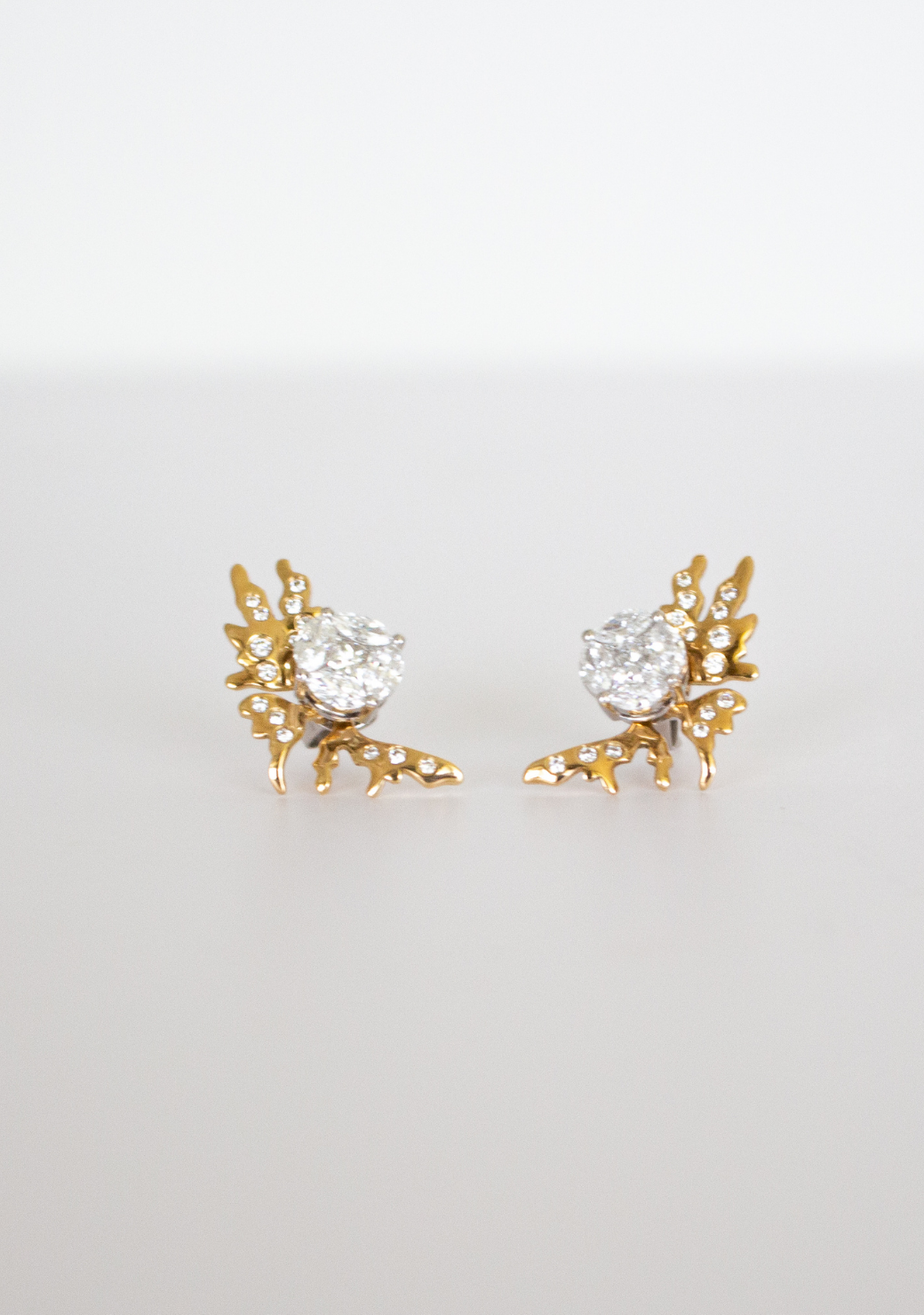 Diamond Cluster Studs & Coral Fan Earring Jackets