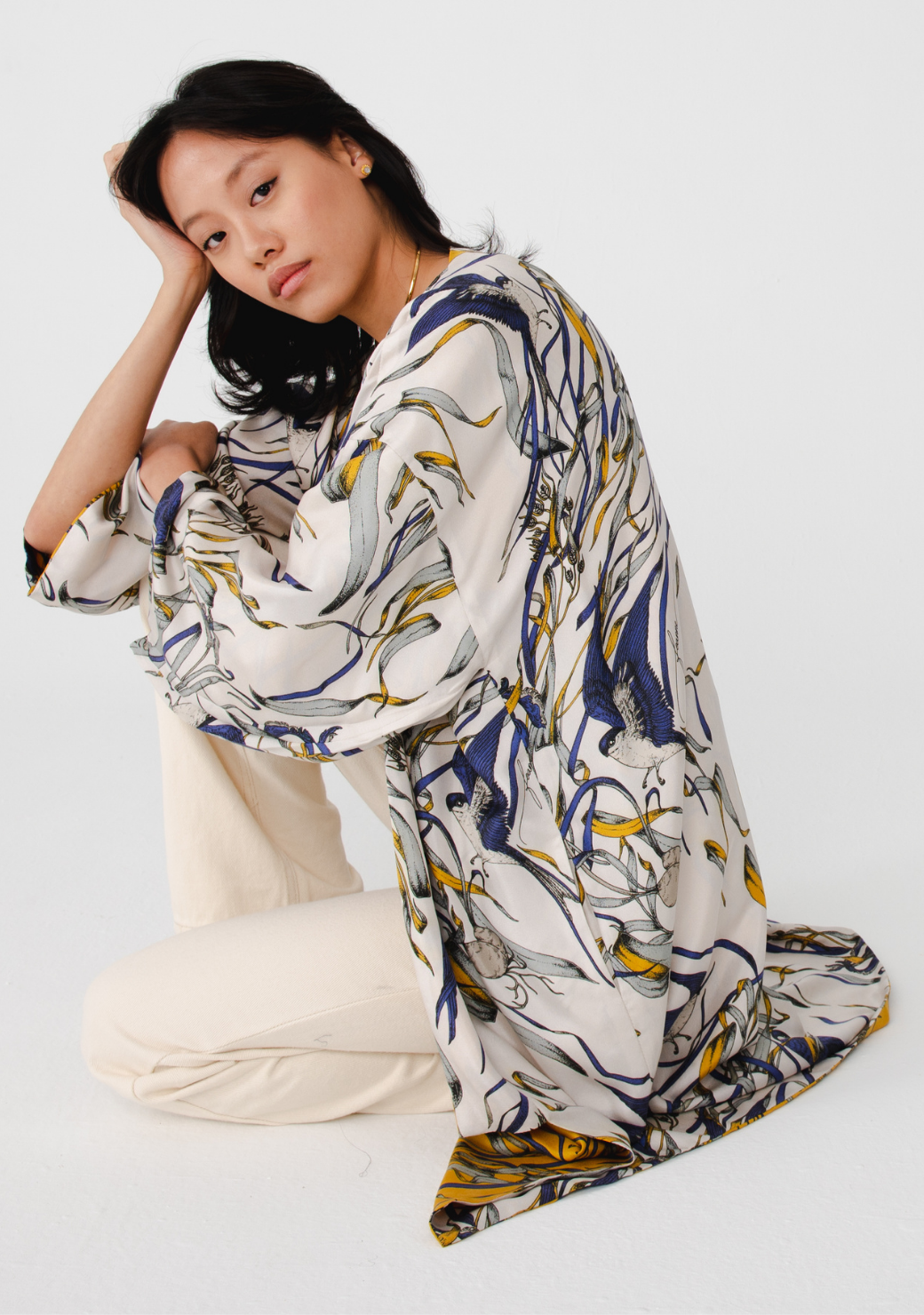Reversible Midi Silk Kimono Robe