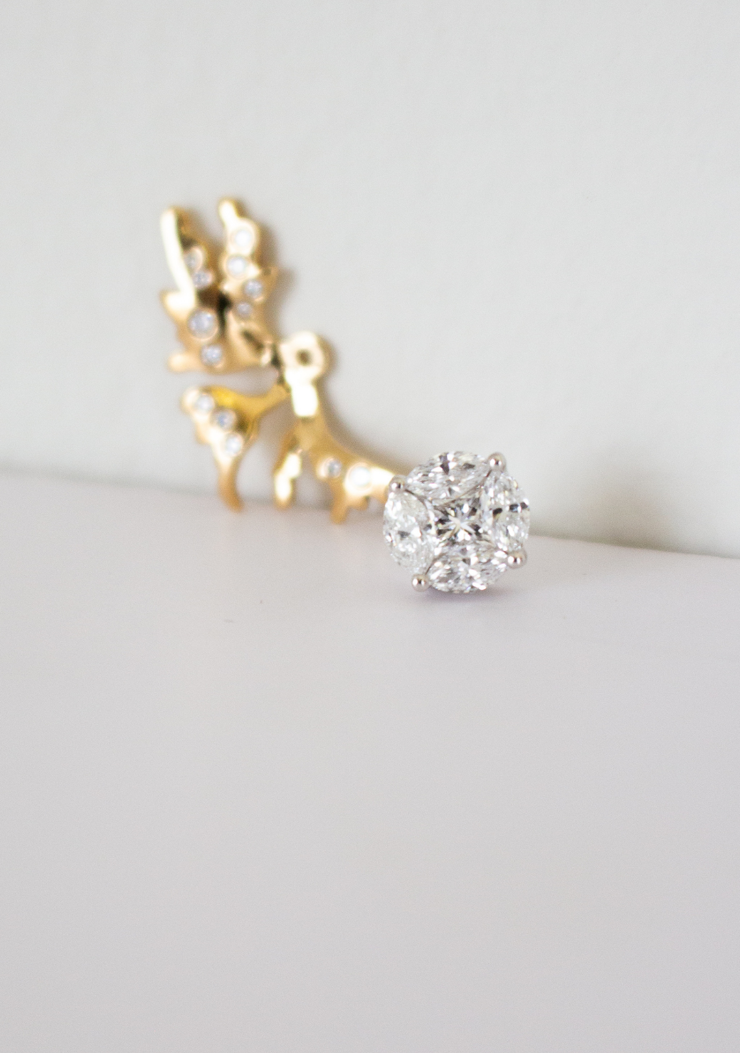 Diamond Cluster Studs & Coral Fan Earring Jackets