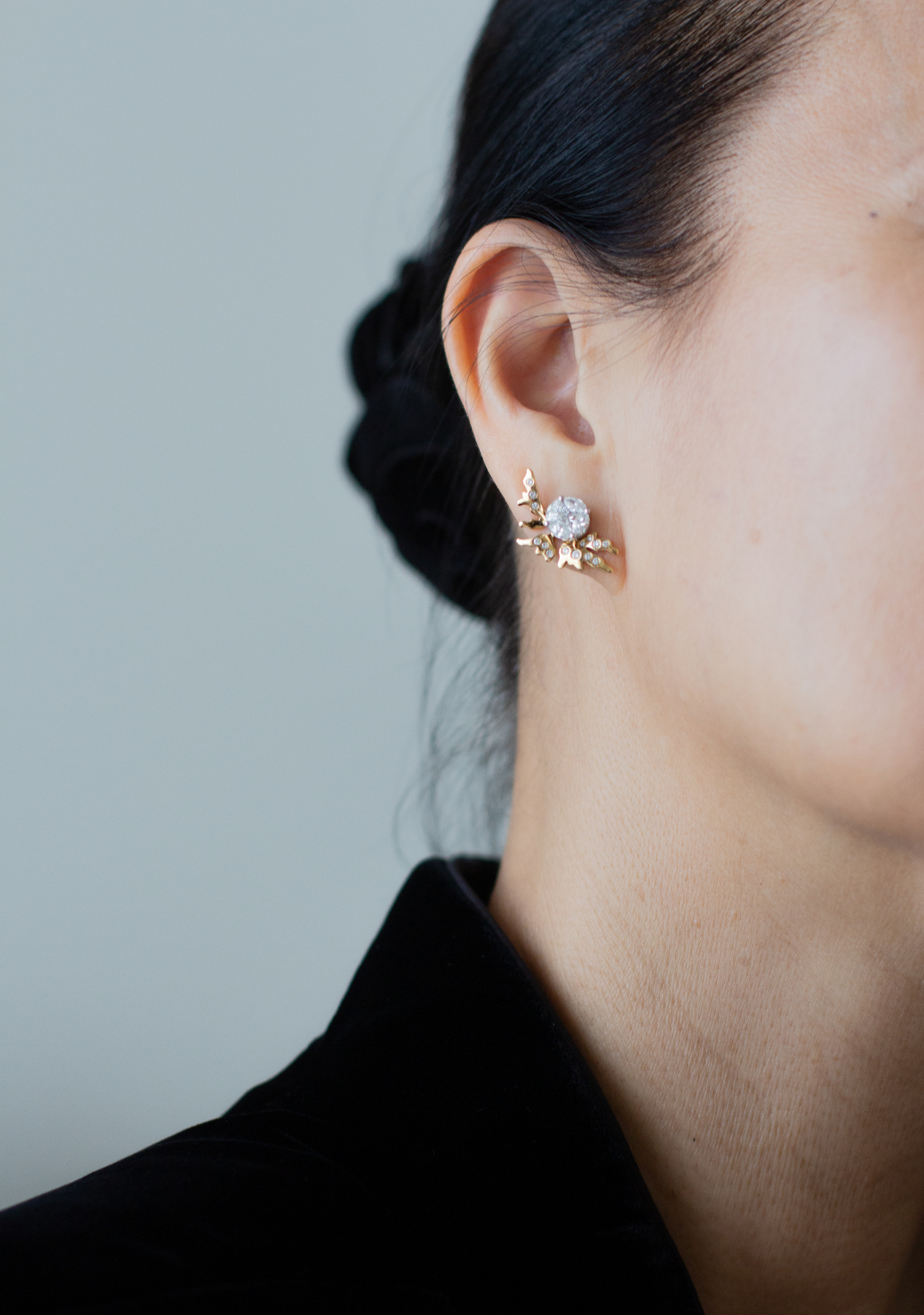 Diamond Cluster Studs & Coral Fan Earring Jackets