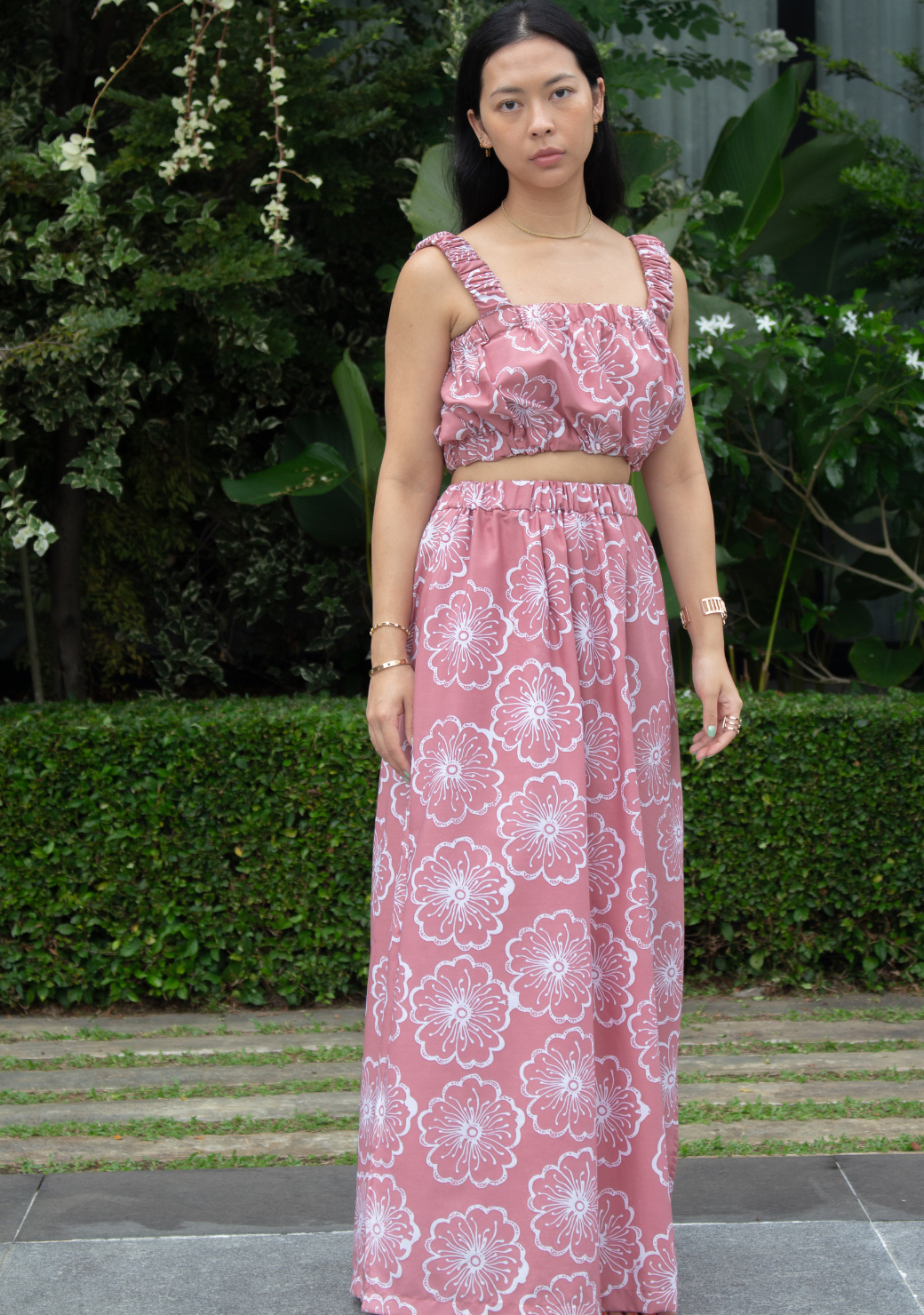 Dia Guild | FERN - Hakika Skirt in Terracotta Pink & Mimi Bunga Block Print