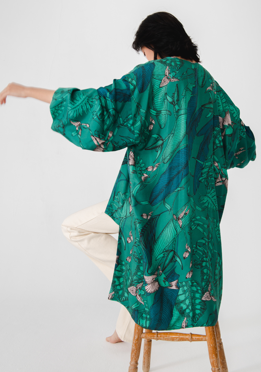 Reversible Midi Silk Kimono Robe