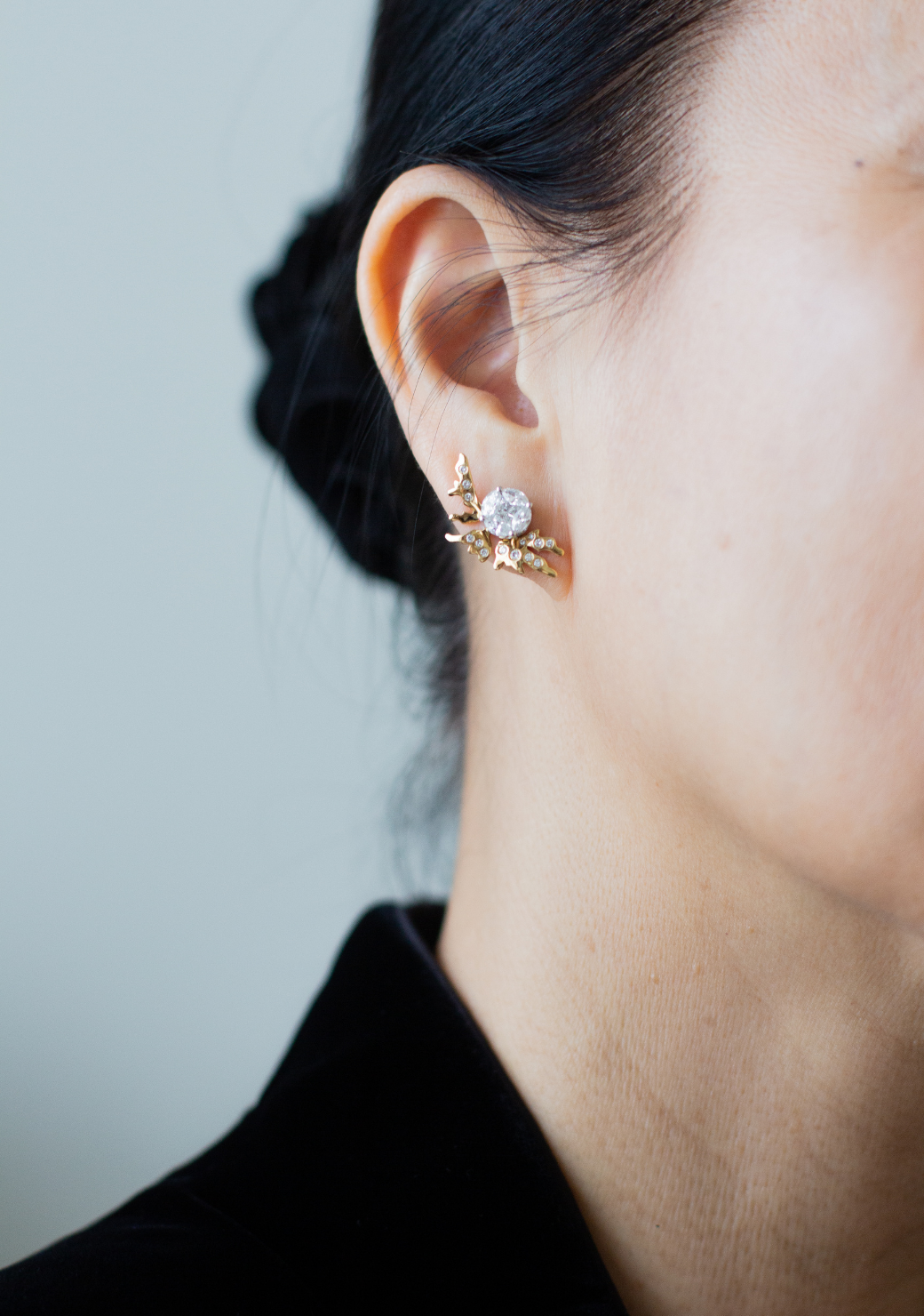 Diamond Cluster Studs & Coral Fan Earring Jackets