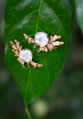 Diamond Cluster Studs & Coral Fan Earring Jackets