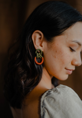 Zia Earrings in Pine, Sunset and Apricot
