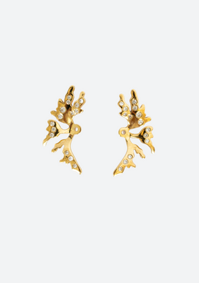 Diamond Cluster Studs & Coral Fan Earring Jackets